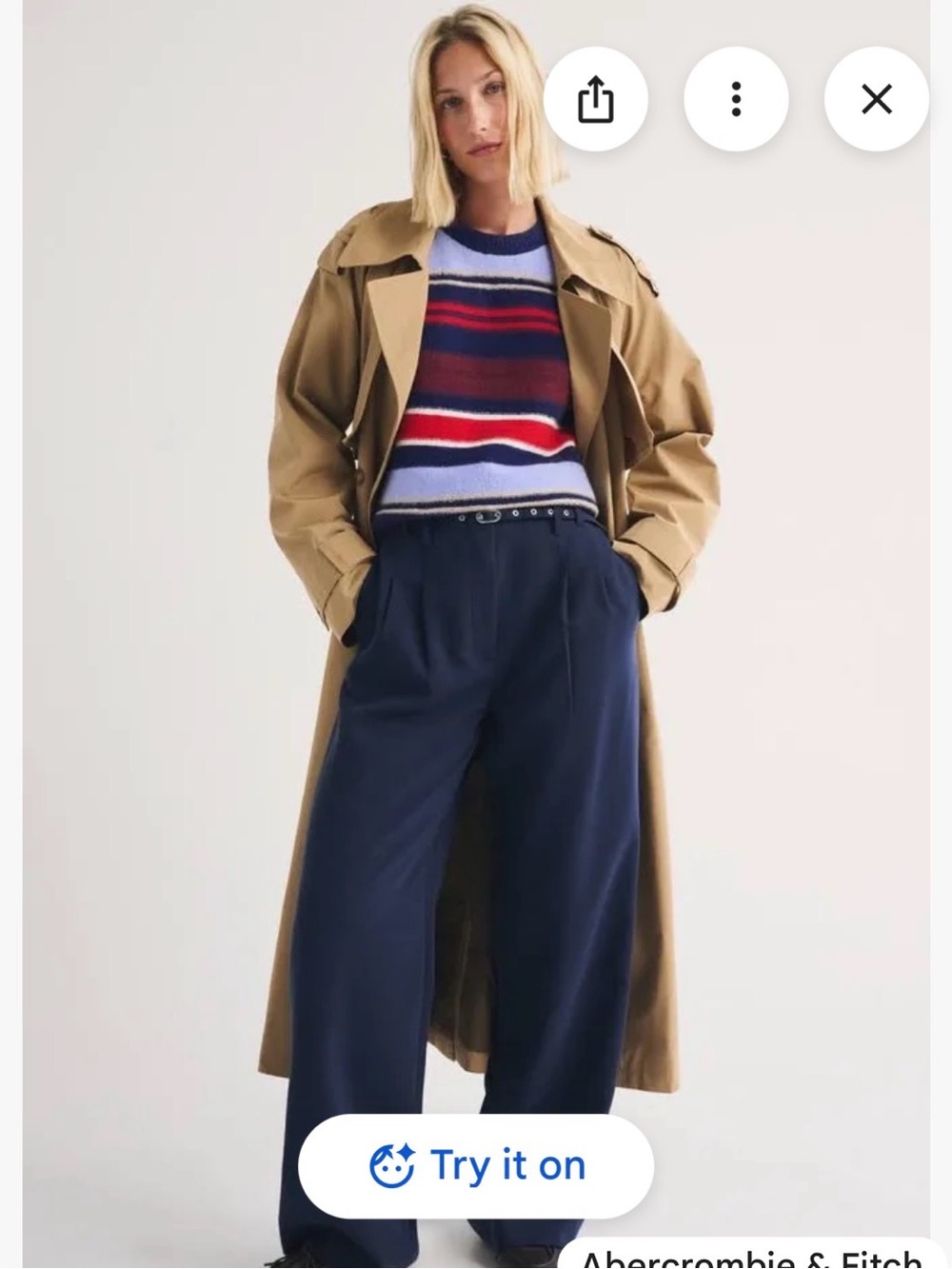 Abercrombie & Fitch Navy Wide-Leg Sloane Trousers Pleated With Pickets Size M